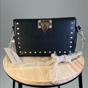 Hanna Grace Black and Gold Crossbody Purse with Gold-Tone Embellishments NWT
